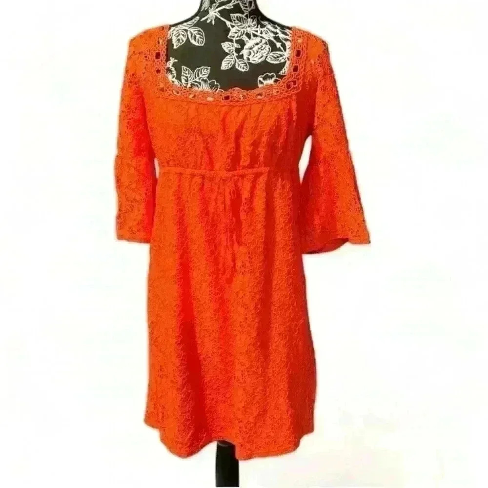 NWT- Laundry by Shelli Segal Orange Eyelet Lace Dress M Party Cocktail - Picture 1 of 5